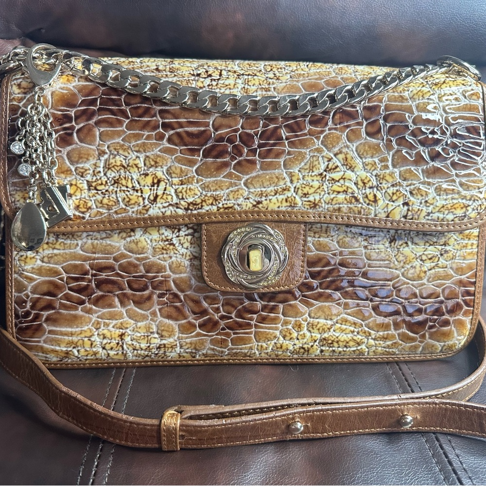 Brown and Yellow Textured Women's Bag